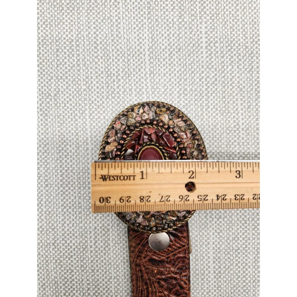Leatherock Size 34 Medium Tooled Belt Brown Leather Embellished Boho Western
